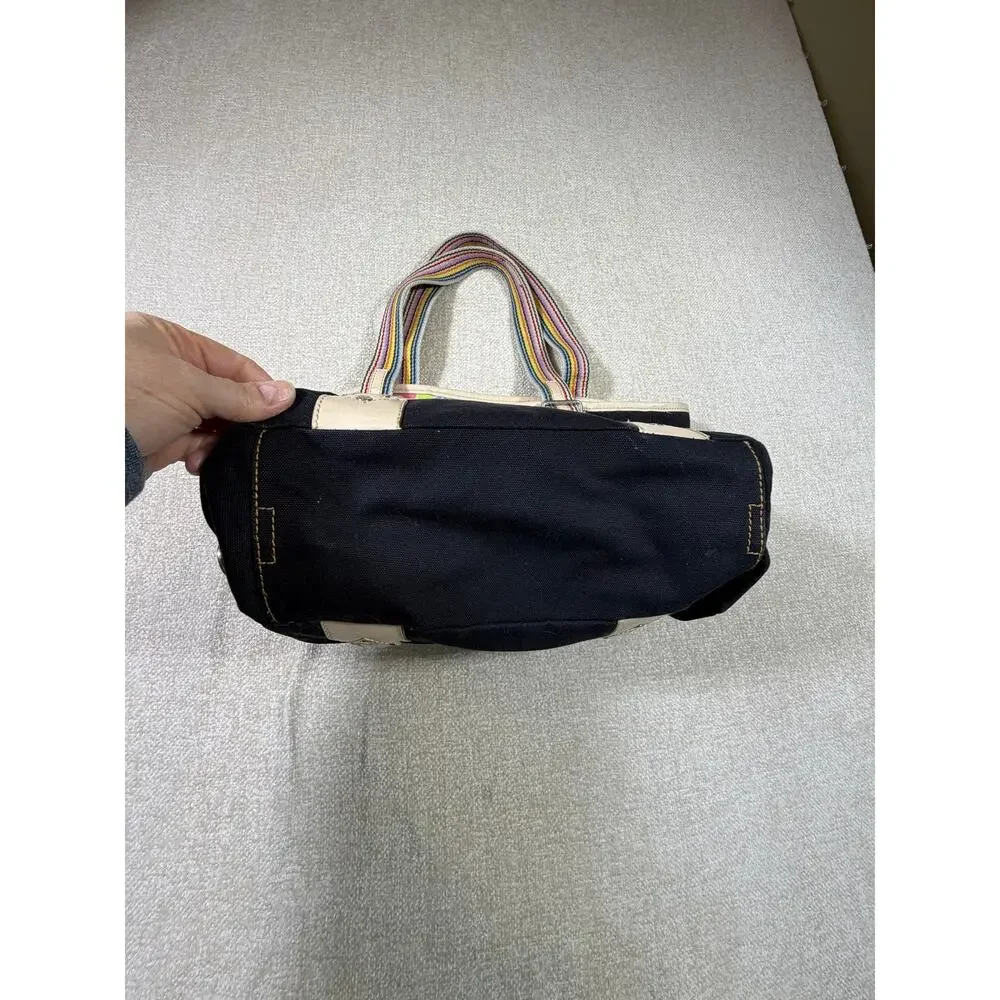 Fossil Women's Black Canvas Leather Carry Everyday Satchel Tote Bag Carry